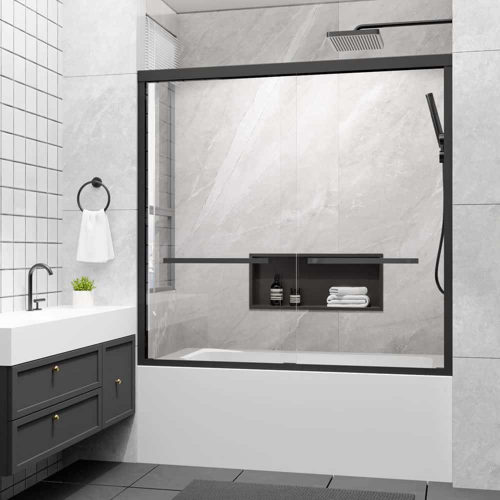 60 in. W x 58 in. H Double Sliding Framed Tub Door in Oil Rubbed Bronze with Clear Glass price history on PriceWatchPro