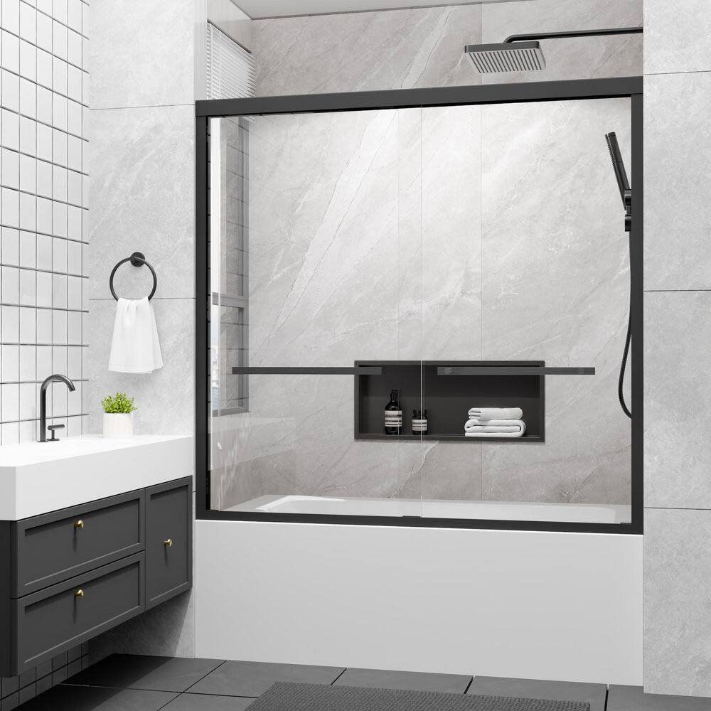 56 in. - 60 in. W x 58 in. H Double Sliding Framed Tub Shower Door in Matte Black with Tinted Glass price history on PriceWatchPro