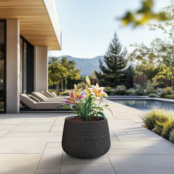 18.5 in. Large Charcoal Black (Enhanced Interior) Concrete Round Planter / Pot with Drainage Holes
