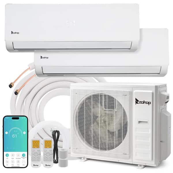 20 SEER2 38,000 BTU 3-Ton 2-Zone WiFi Ductless Mini Split Air Conditioner with Heat Pump 12K pLus 24K