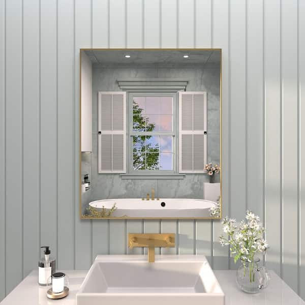 tydex Vibe 36 in. W x 30 in. H Rectangular Framed Wall Bathroom Vanity Mirror in Brushed Gold