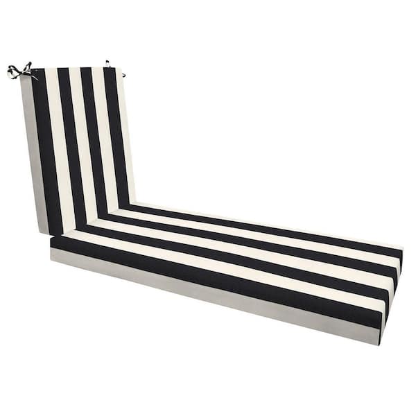 Honeycomb Outdoor Chaise Lounge Chair Cushion Cabana Stripe Black and Ivory
