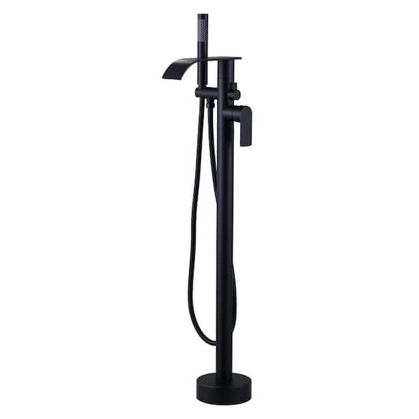 AVITAS Waterfal Single-Handle Freestanding Tub Faucet in Matte Black, Floor Mount Tub Filler with Handheld Shower