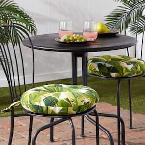 Palm Leaves White 15 in. Round Outdoor Seat Cushion (2-Pack)