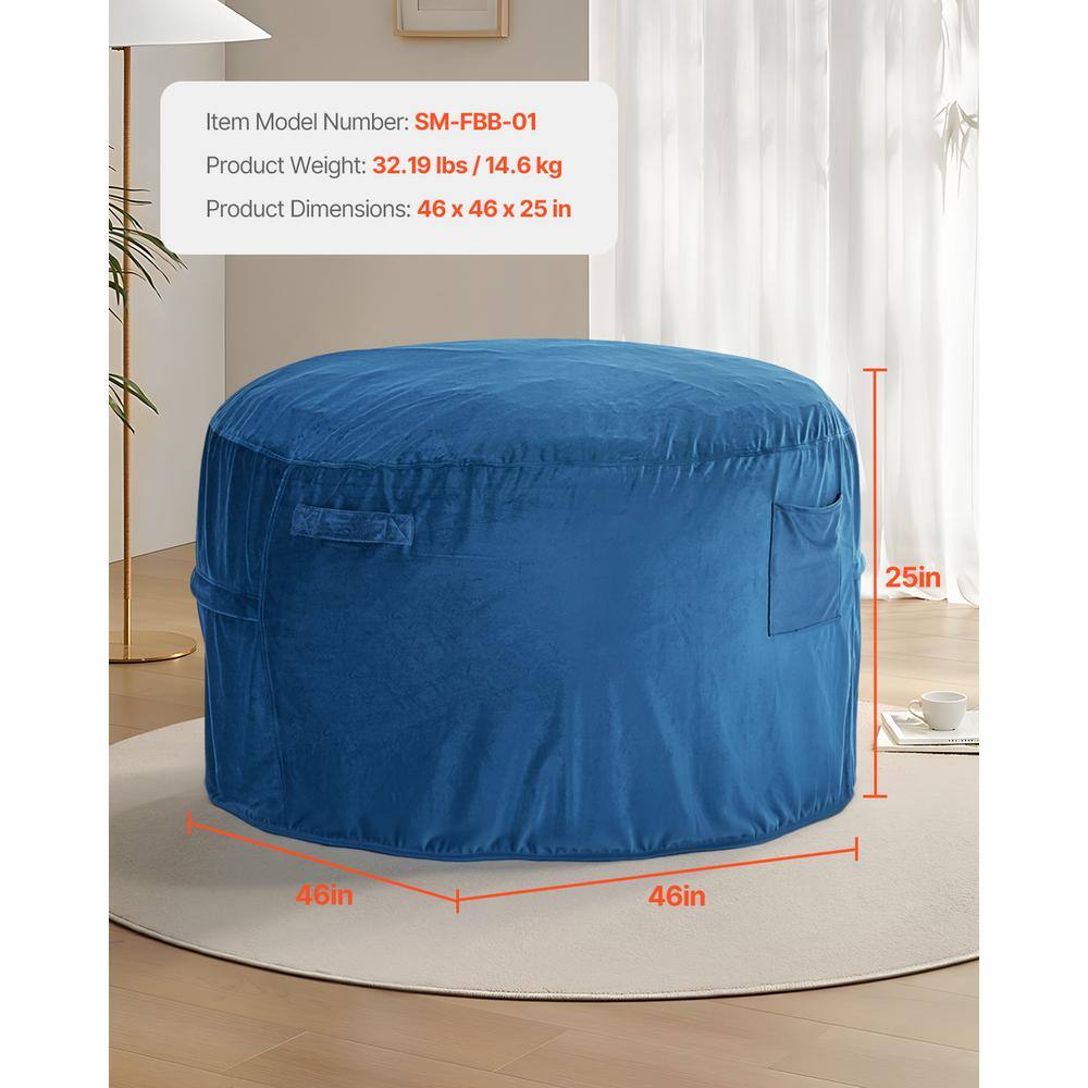 Blue Velvet Foam-Filled Armless Bean Bag Chair with Removable Cover