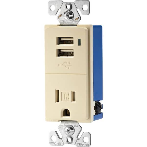 Eaton 15 Amp Combination USB Charger 2-Pole, 3-Wire Grounding Tamper Resistant Receptacle, Almond