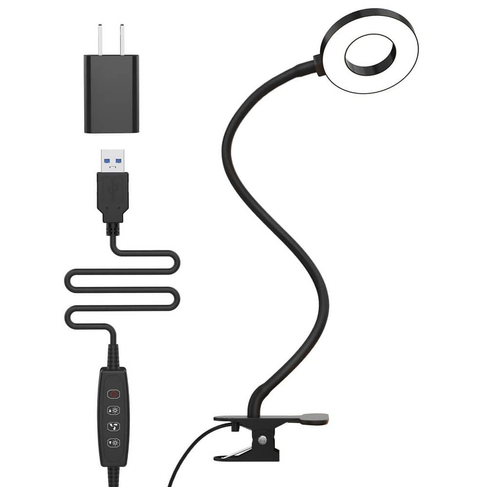 15.8 in. Black Ring Light with 3 Color Modes 10 Brightness Flexible Gooseneck Clamp USB Table Reading Lamp price history on PriceWatchPro