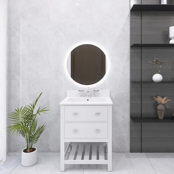 Unbranded 24 in. W x 19 in. D x 34 in. H Single Sink Freestanding Bath Vanity in White with White Engineered Stone Top