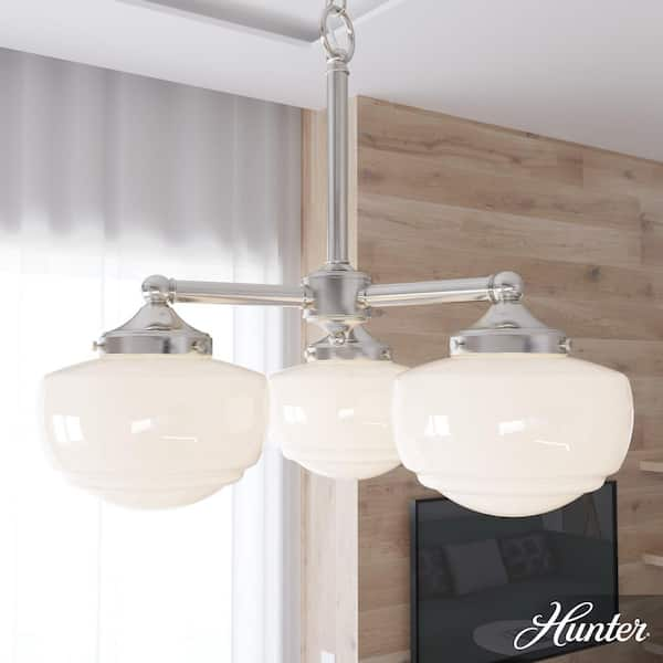 Saddle Creek 3-Light Brushed Nickel Chandelier with Cased White Glass Shades