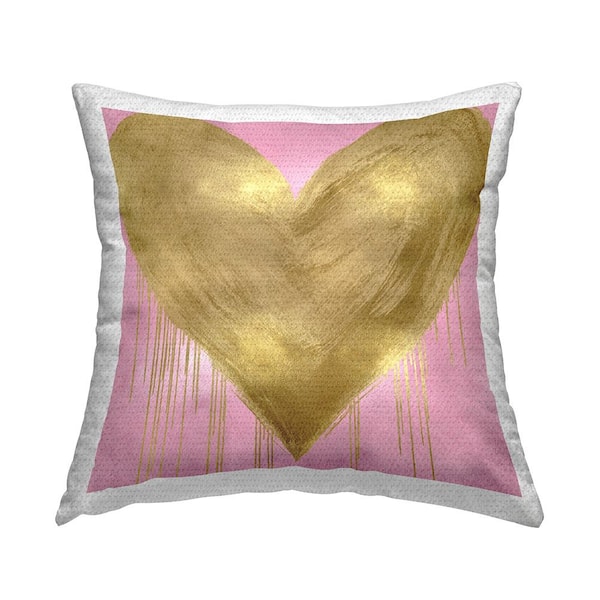 Stupell Industries Pink Glam Heart Drip Gold Square Outdoor Throw Pillow