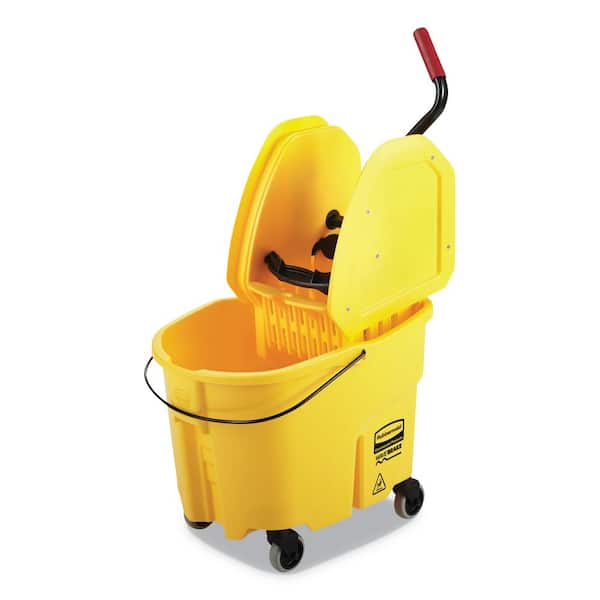 Rubbermaid Commercial Products Wave Brake 2.0 35 qt. Yellow Plastic Bucket/Wringer Combos Down-Press