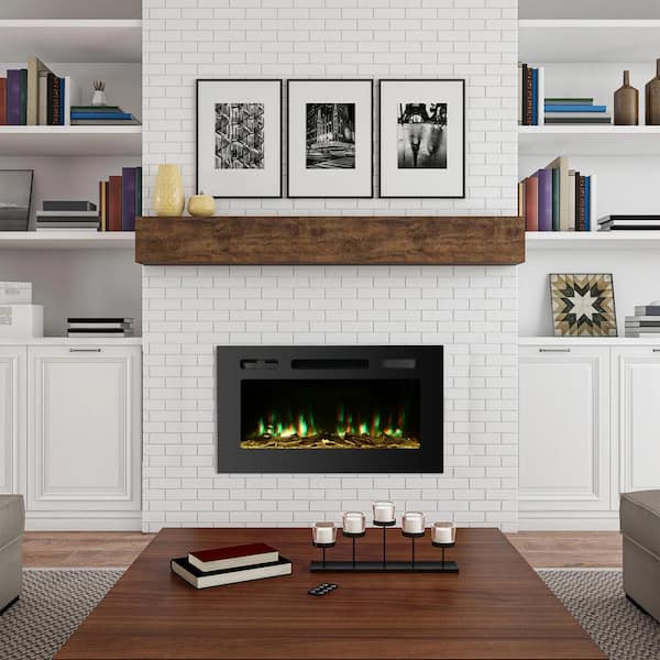 30 in. Recessed/Wall-Mounted Electric Fireplace with 12-Flame Colors, Logs, Adjustable Thermostat and Remote Control