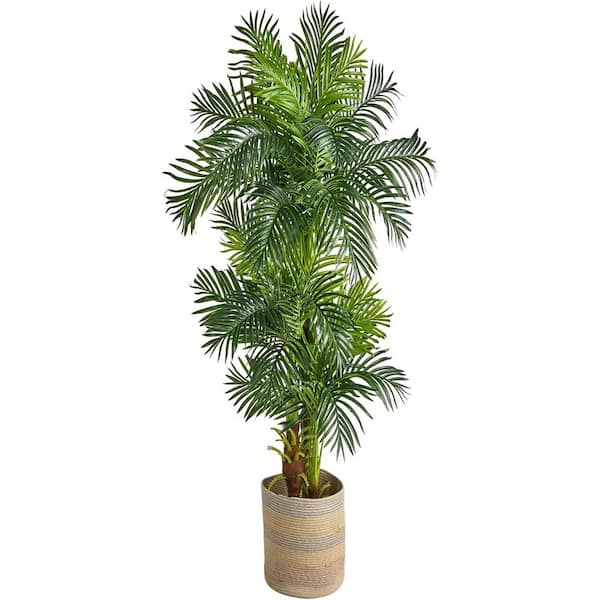 6ft. Hawaii Artificial Palm Tree in Handmade Cotton Multicolored Woven Planter