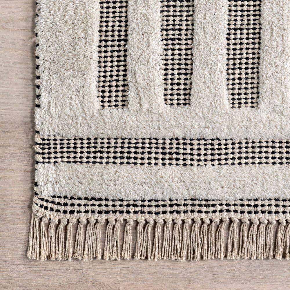 Merrick Tasseled Cotton and Wool Area Rug in Off-White and Gray