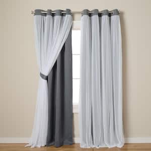 Talia Black Pearl Solid Lined Room Darkening Grommet Top Curtain, 52 in. W x 108 in. L (Set of 2)