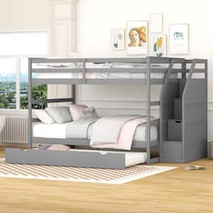 Harper & Bright Designs Walnut Twin Over Twin Wood Bunk Bed with Twin ...