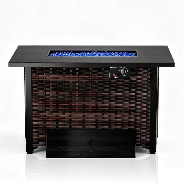 42 in. 50,000 BTU Outdoor Multi-functional Rectangular Propane Fire Pit Table in Brown