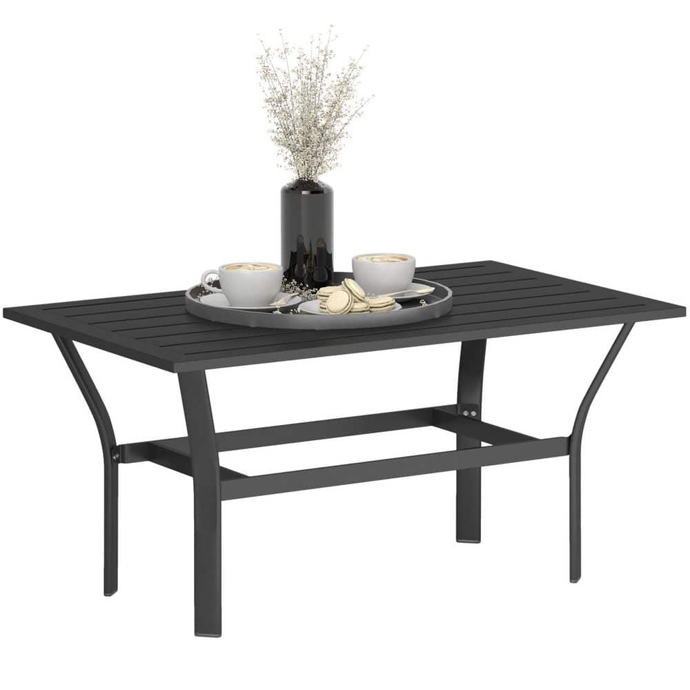 Coffee Table, All-Weather Rectangle Metal Patio Coffee Table with Slatted T