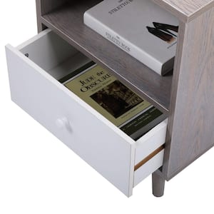 Low Profile Single Drawer Cement Gray Nightstand Set of 2