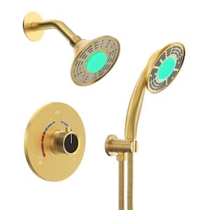 LED Display 1-Handle 2-Spray Shower Faucet 2.5 GPM in Brushed Gold (Valve Included)