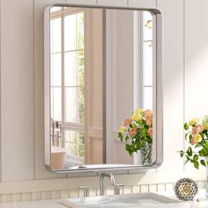 18 in. W x 24 in. H Rectangular Aluminum Framed Wall Mount Bathroom Vanity Mirror in Silver