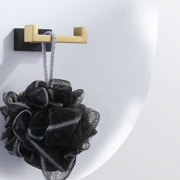 Wall Mount Knob Double Robe/Towel Hook in Black and Gold