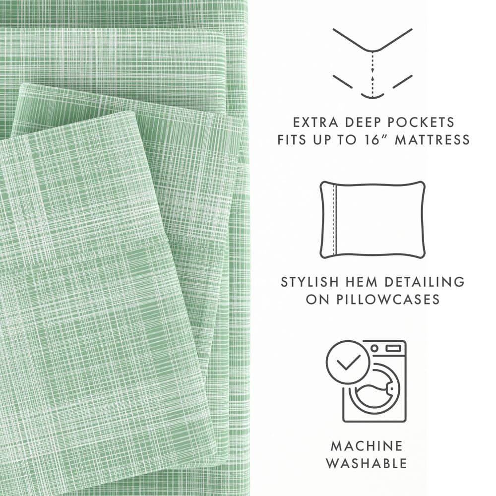 Forest Green Queen Microfiber Sheet Set with Thatch Print