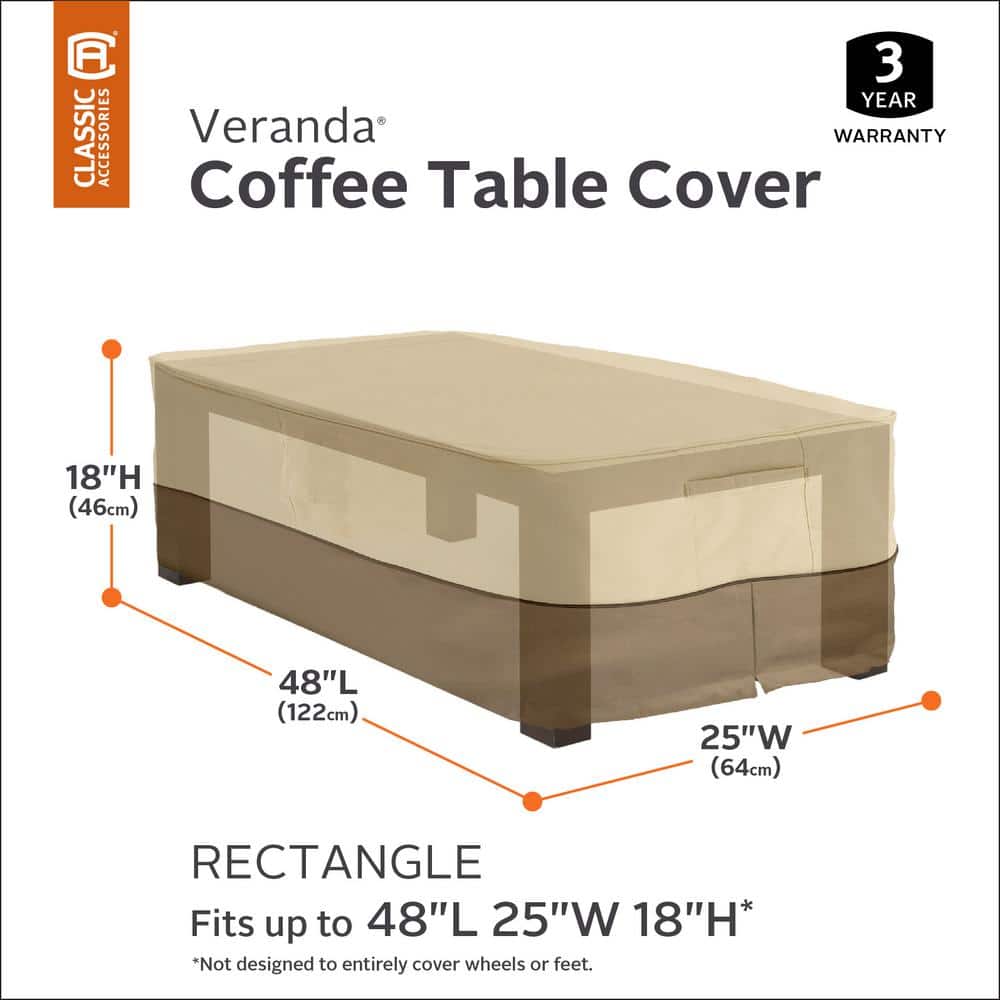 Tan and Brown Polyester Rectangular Patio Coffee Table Cover
