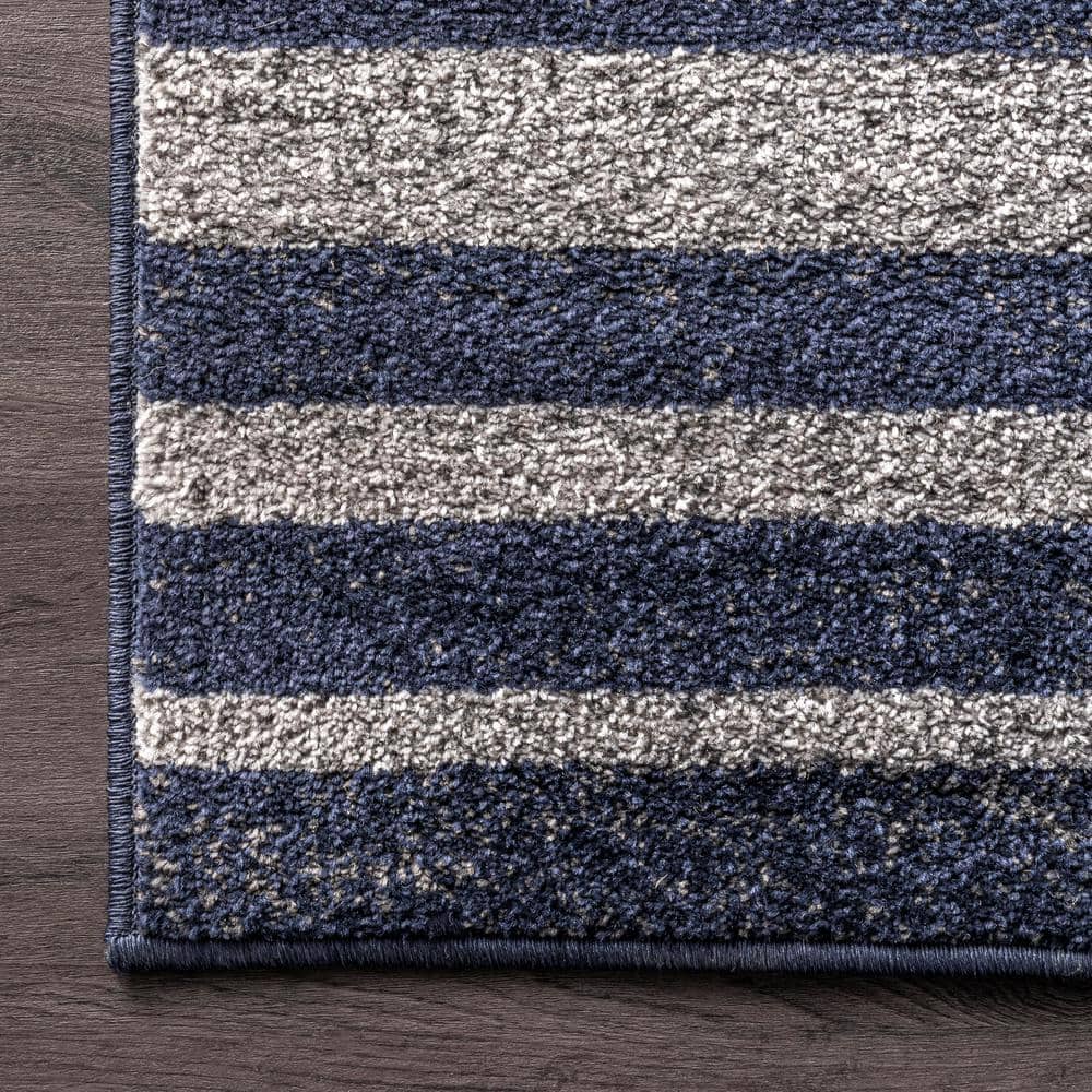 Coastal Charm Blue Stripe Synthetic Area Rug 5' x 8'