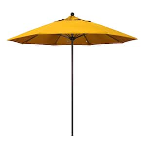 9 ft. Fiberglass Market Pulley Open Bronze Patio Umbrella in Yellow Pacifica