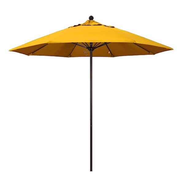 California Umbrella 9 ft. Fiberglass Market Pulley Open Bronze Patio Umbrella in Yellow Pacifica