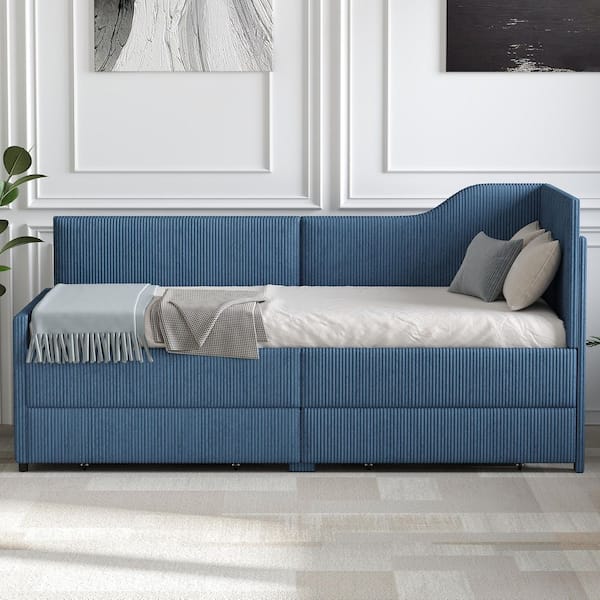 Harper & Bright Designs Blue Twin Size Corduroy Upholstered Daybed