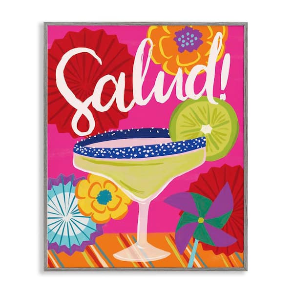 Stupell Industries Salud Margarita Drink by Deborah Curiel Gray Framed Food Giclee Art Print 20 in. x 16 in.