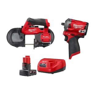 M12 FUEL 12-Volt Lithium-Ion Cordless Compact Band Saw and M12 FUEL Stubby 3/8 in. Impact Wrench with Battery & Charger