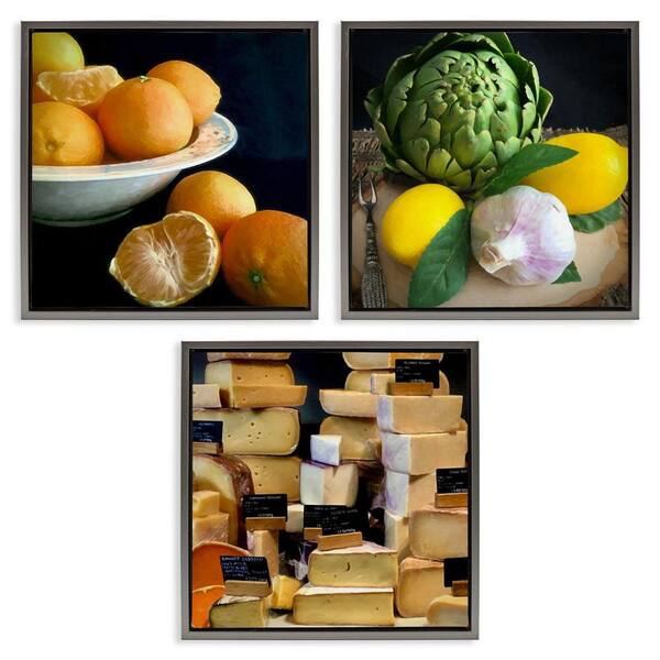 Vegetables & Cheeses Still Lifes by Graffi*tee Studios 3 Piece Gray Floater Frame Food Graphic Art Print 18 in. x 18 in.