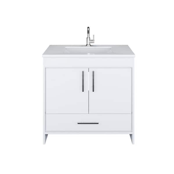 VOLPA USA AMERICAN CRAFTED VANITIES Capri 36 in. W x 22 in. D Bathroom Vanity in White with Microstone Vanity Top in White with White Basin