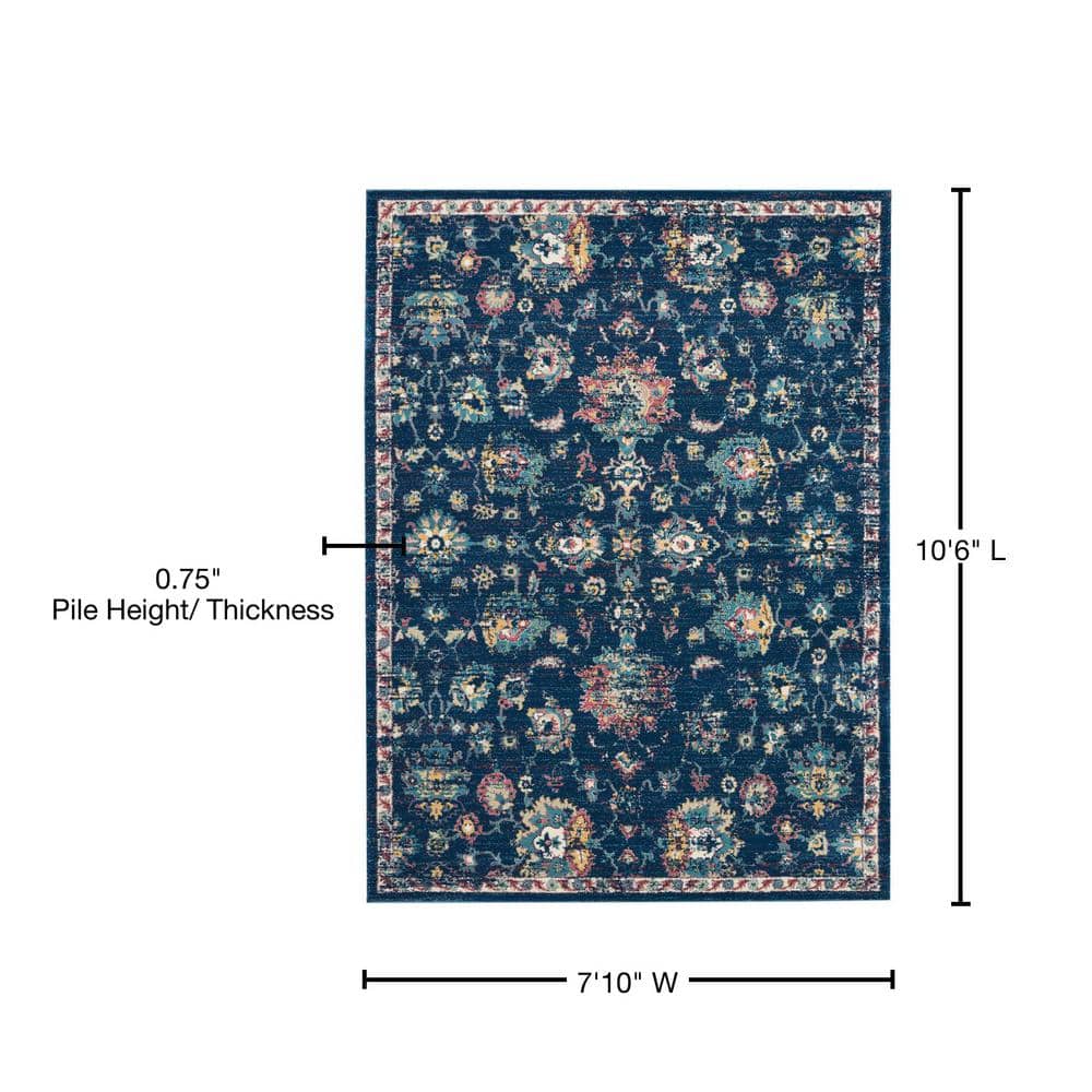 Elegant Fusion Floral Blue Rectangular Area Rug 7'10" x 10'6"