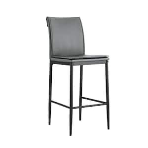 38 in. Leather Grey High Back Metal Counter Stool with Faux Leather Seat (Set of 2 Included)
