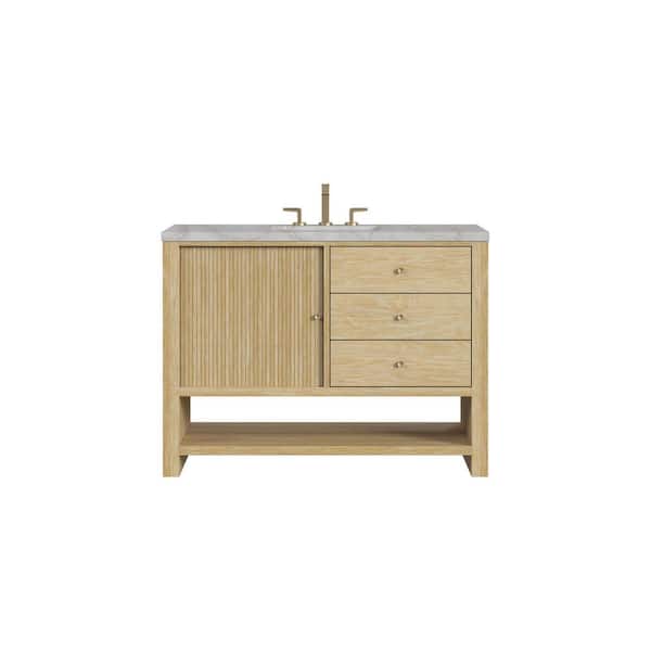 James Martin Vanities Marigot 48.0 in. W x 23.5 in. D x 36 in. H Single Bathroom Vanity Sunwashed Oak and Victorian Silver Quartz Top