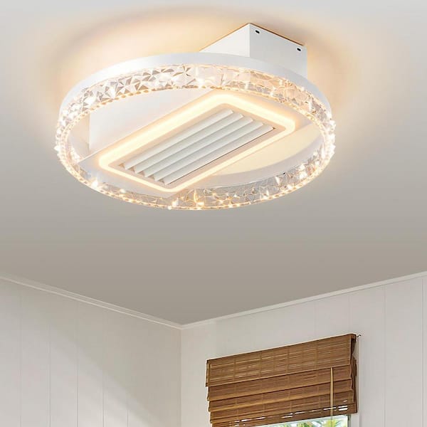 19.7 in. LED Indoor White Bladeless Low Profile Ceiling Fan Flush Mount Remote Control Dimmable Lighting