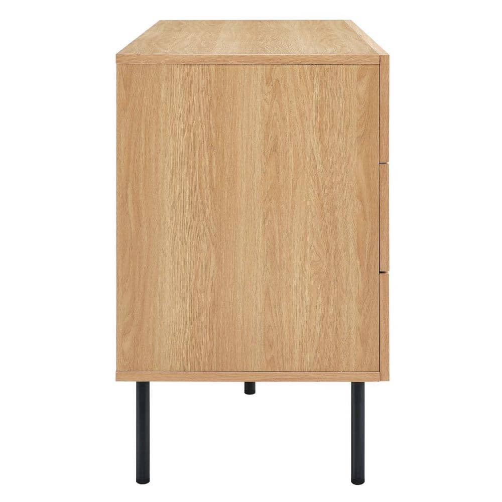 Chaucer Oak and Rattan 6-Drawer Compact Dresser with Adjustable Feet
