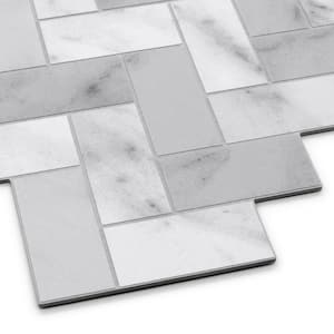 White Carrara Small Herringbone 11.6 X 11.1 in. Peel and Stick Backsplash Tile Wall Tile (10 Tiles, 8.93 Sq.Ft.)
