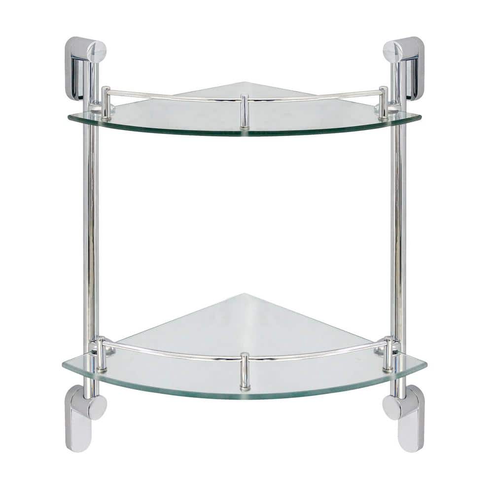 MODONA Oval 10.5 in. W Double Glass Corner Shelf with Pre-Installed Rails  in Polished Chrome 7723-PC The Home Depot