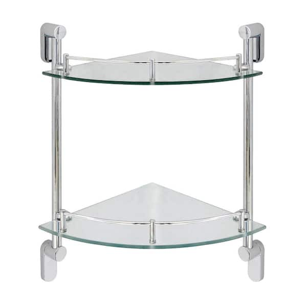 MODONA Oval 10.5 in. W Double Glass Corner Shelf with Pre-Installed Rails in Polished Chrome