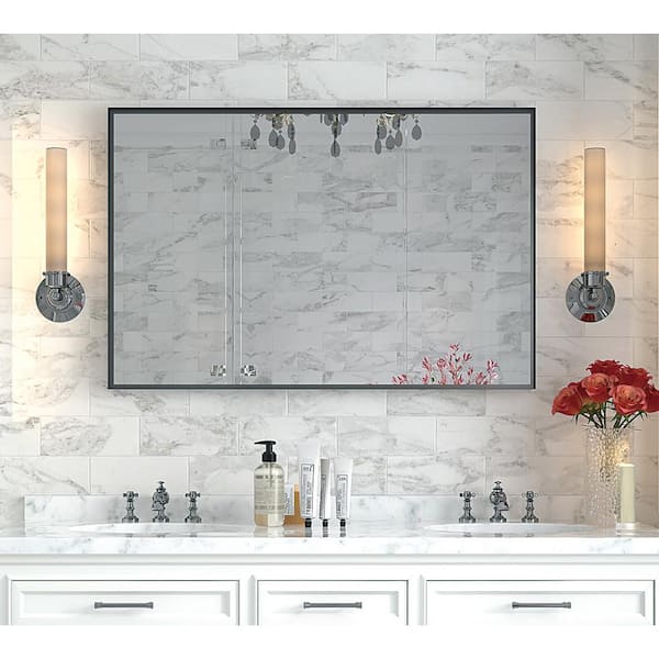 Unbranded 40 in. W. x 30 in. H Large Rectangular Aluminum Framed Wall Bathroom Vanity Mirror in Glossy Brushed Silver