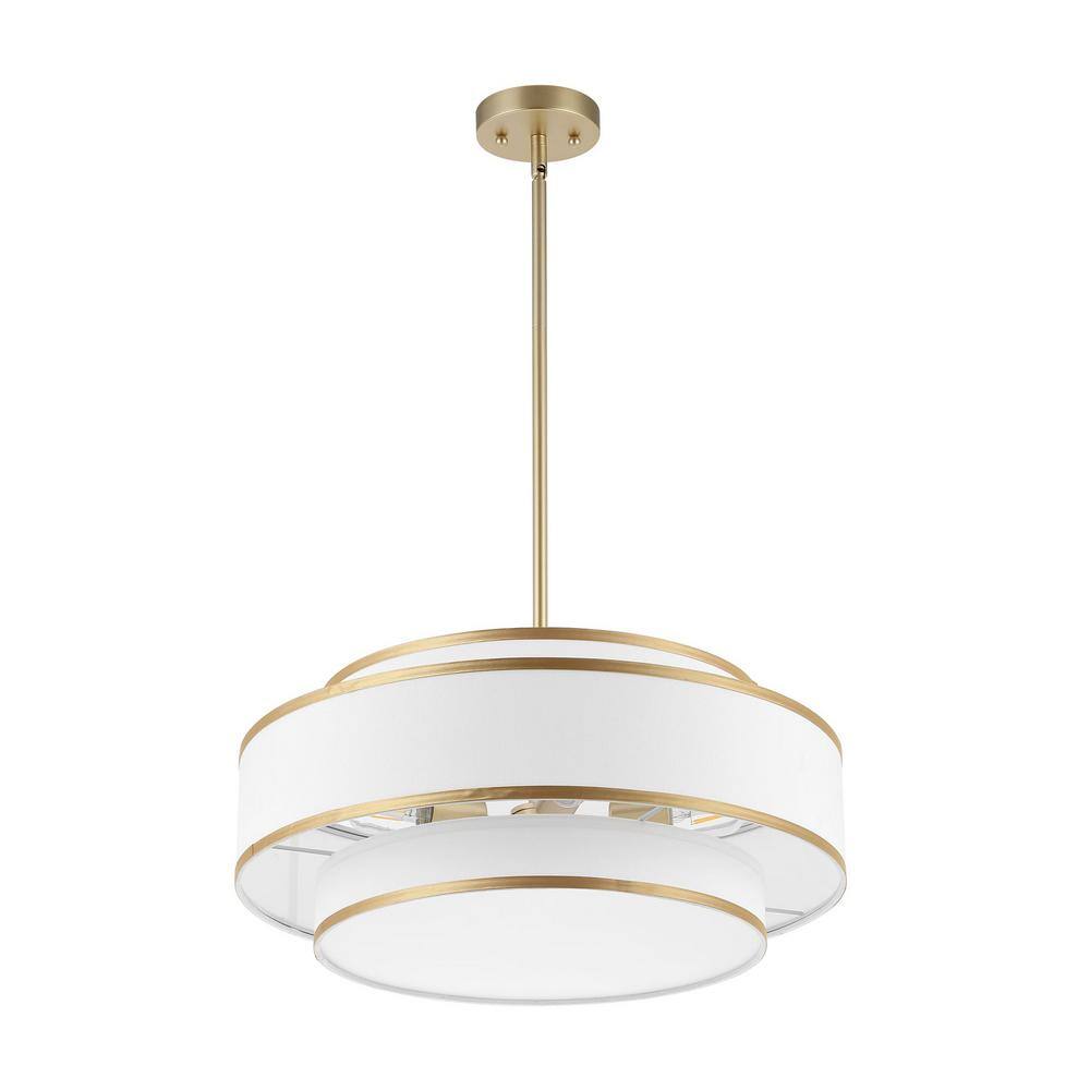 Gold Double Shaded Drum Chandelier with Fabric Shades