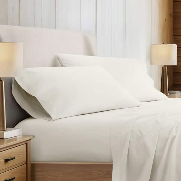 Ivory Solid 100% Cotton 160 TC King Pillowcase (Set of 2)