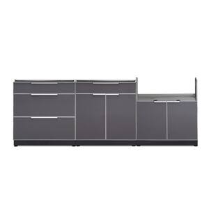 Slate Gray 3-Piece 97 in. W x 36.5 in. H x 24 in. D Outdoor Kitchen Cabinet Set without Counter Tops