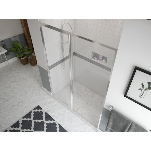 Coastal Shower Doors Illusion 42 in. to 43.25 in. x 70 in. Semi-Frameless Shower  Door with Inline Panel in Brushed Nickel and Clear Glass HL42IL.70N-C - The  Home Depot