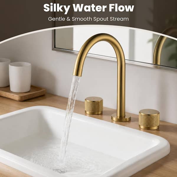 8 in. Widespread Distinctive 2-Handle 3-Hole Mount Modern Bathroom Sink Faucet in Brushed Gold Quick & Easy Installation